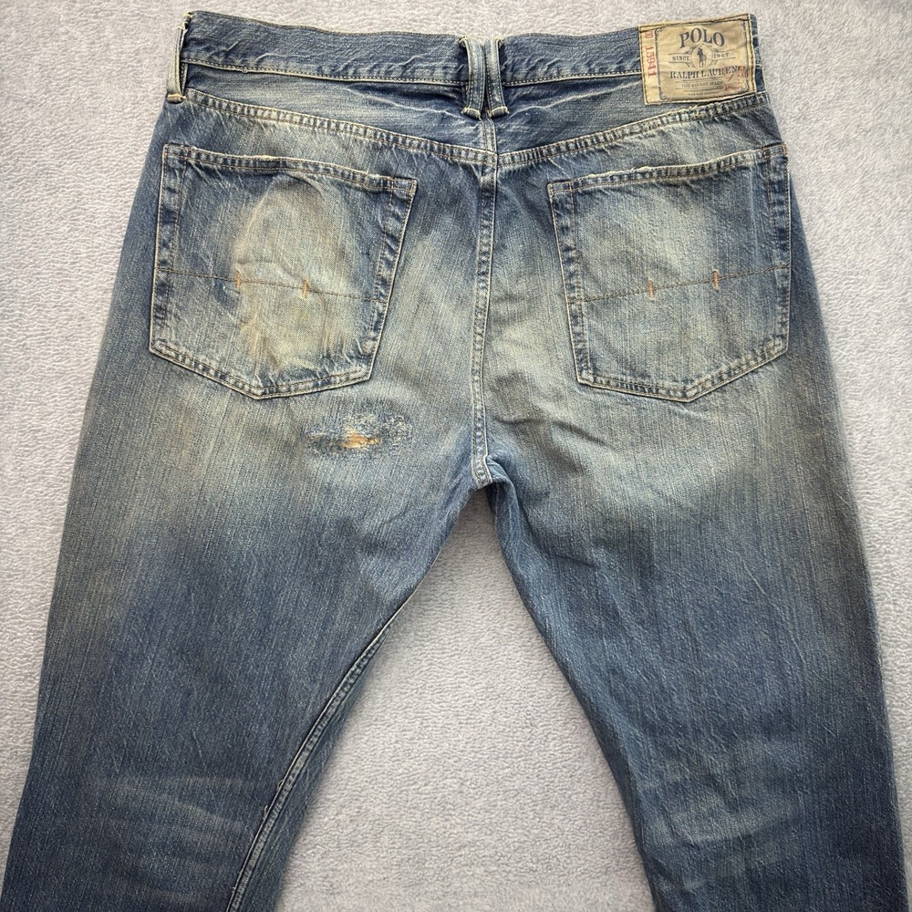 Polo Ralph Lauren Jeans Mens 32x32 Slim Distressed Patched Repaired Restored - Picture 6 of 12